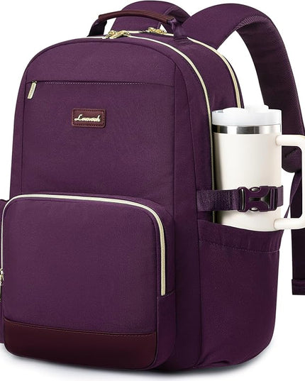 LOVEVOOK Laptop Backpack for Women with Pouch Pocket for Large Capacity Cup,18 Inch Laptop Computer Bag Travel Backpack Purse,Waterproof Work Business Backpack College Teacher Bags,Dark Purple