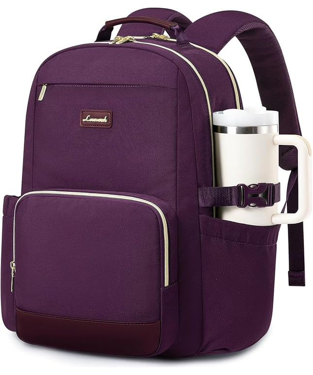 LOVEVOOK Laptop Backpack for Women with Pouch Pocket for Large Capacity Cup,18 Inch Laptop Computer Bag Travel Backpack Purse,Waterproof Work Business Backpack College Teacher Bags,Dark Purple