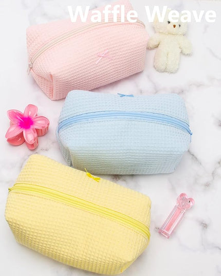 PAZIMIIK 6PCS Cozy Makeup Bag Travel Cosmetic Bag for Women Soft Toiletry Bag Aesthetic Makeup Organizer Portable Large Zipper Pouch for Skincare Beauty Accessories Brushes Waffle Check Blue