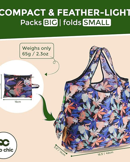 ECO CHIC Foldable Reusable Large Grocery Bags - Foldable Grocery Bags - Lightweight, Recycled & Reusable Shopping Bag - Waterproof, Packable Tote Fitting in Fine Grocery Bag Carrier