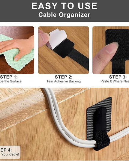 20-Pack Large Reusable Self-Adhesive Cable Ties cable management Adjustable Hook & Loop Straps for Organizing Data Cables, Wires, Headphones Under-Table Cord Management for Home, Office