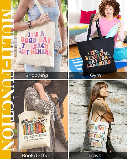 AUSVKAI Canvas Tote Bag Aesthetic for Women, Cute Cloth Cotton Bags for College Shopping Beach Grocery and Trendy Gifts