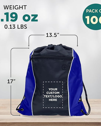 DISCOUNT PROMOS Two-Tone Drawstring Backpack Non-Woven - 100 pack - Customizable Text, Logo - Durable Sports Backpacks - Ideal for Work, Sports, Travel, Gym & More - Blue