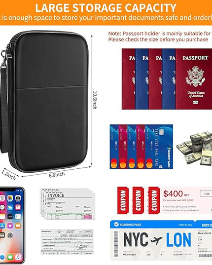JUNDUN Family Passport Holder,Upgraded Material Fireproof Travel Passport Wallet with 2 Pockets,Travel Document Organizer Case for Passport,Card and Money