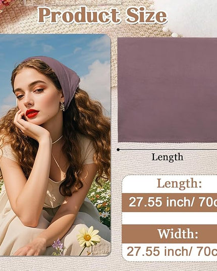 27" Cotton Hair Bandana for Women, Ladies Solid Color Neck Scarf Women's Square Scarves for Beach Dating Leisure