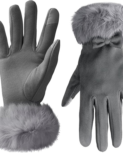 Vagasi Women Touch Screen Gloves, Fleece Lined Winter Gloves for Ladies, Thermal Suede Gloves Fur Cuff for Girls Gifts