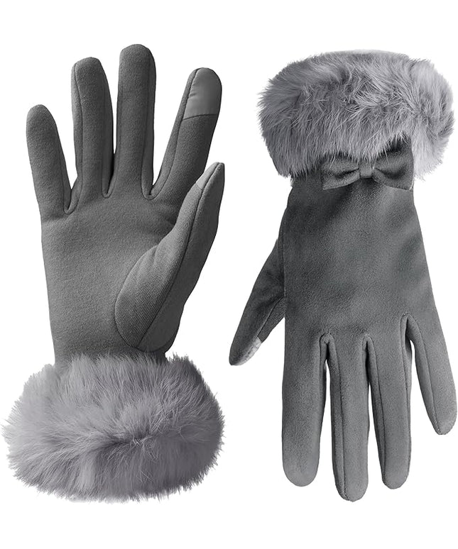 Vagasi Women Touch Screen Gloves, Fleece Lined Winter Gloves for Ladies, Thermal Suede Gloves Fur Cuff for Girls Gifts