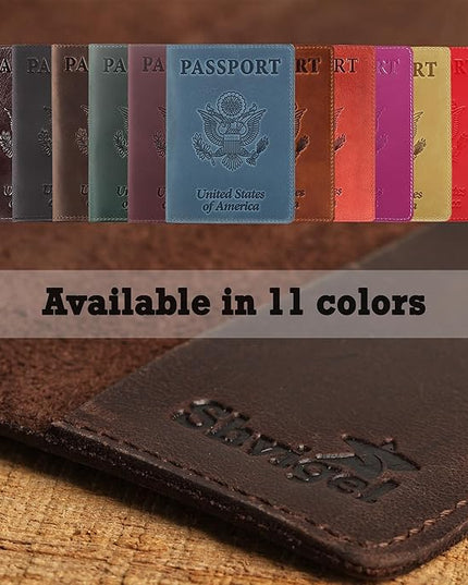 Shvigel US Leather Passport Book Cover - Thin American Travel Passport Holder - Premium International USA Passport Protector Case for Women Men (Light Blue Vintage)