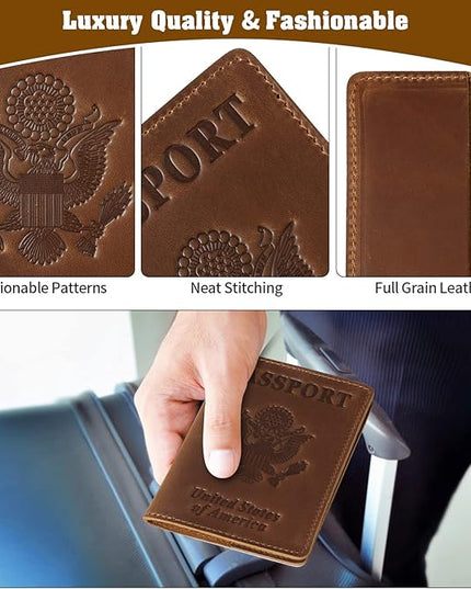 Jack&Chris Leather Passport Holder, Passport Travel Wallet Cover Case for Men Women, Leather Travel Documents Organizer Protector, JC105-Black