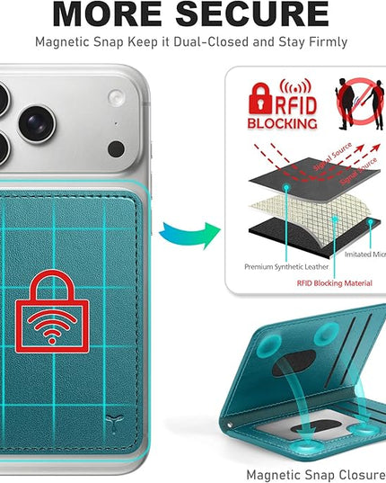 TUCCH for Magsafe Wallet with 6 Card Holders, RFID Blocking [Clear ID Window] PU Leather Folio Magnetic Phone Wallet for iPhone 17/16/15/14/13/12/Plus/Air/Pro/Pro Max Series, Teal Green