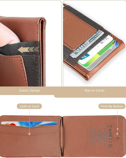 HiWe for MagSafe Wallet Stand with Find My, Anti-Lost Strongest Magnetic Wallet for iPhone 17/16/15/14/13/12 Series, 9 Cards Holder, Leather RFID, Brown