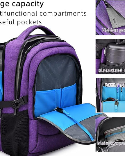 DUSLANG 17 Inch Laptop Backpack for Travel Water Resistant College Backpack for Women Laptop Bag with USB Charging Port Work Backpack,Purple