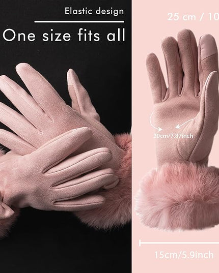 Vagasi Women Touch Screen Gloves, Fleece Lined Winter Gloves for Ladies, Thermal Suede Gloves Fur Cuff for Girls Gifts