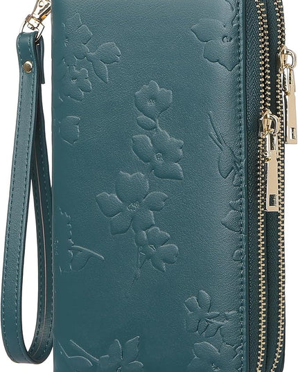 yiijay Womens Wallet RFID Blocking Large Capacity Leather Double Zip Wristlet Wallet Credit Card Phone Passport Holder for Travel Ladies Clutch Purse