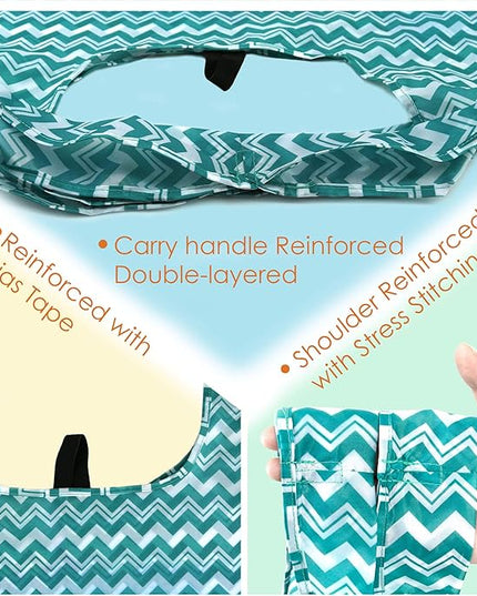 BeeGreen Reusable Grocery Bags Lightweight Durable Shopping Bags Washable Foldable 12 Pack Xlarge Classic Geometric Design Gift Tote Grocery Bags with Elastic Band and Separated Zipper Storage Pouch