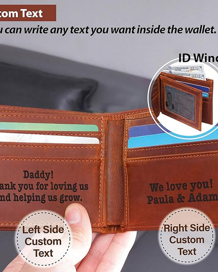 Custom Wallet for Men, Dad, Him, Mens Christmas Gifts, Genuine Leather Wallet with Custom Name for Anniversary, Personalized Unique Design Wallet for Him, Father, Boyfriend, Husband, Grandpa, Son