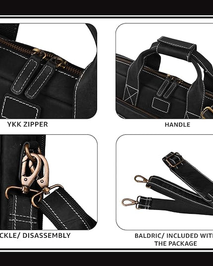 LEATHER VILLAGE 18" Leather Laptop Messenger Briefcase Bag for Men-Leather Satchel for Travel and Office Shoulder Bag- Black