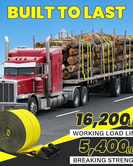 4'' x30' Winch Straps with Flat Hooks, Heavy Duty Trailer Winch Straps, 16,200 lbs Breaking Strength Flatbed Straps, 4in x 30ft Cargo Control for Flatbed Trailer, Truck, Utility Trailer(4 Pack)