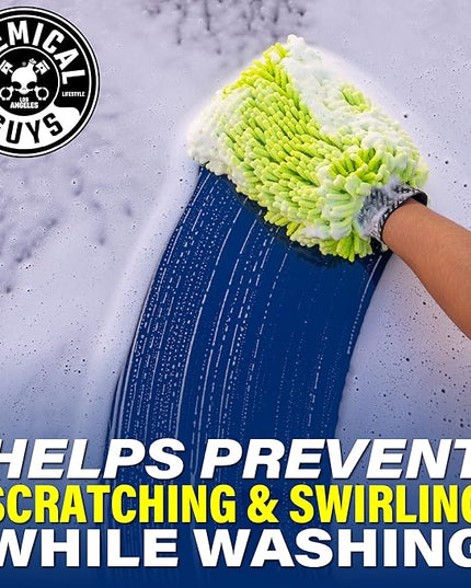 Chemical Guys Chenille Premium Scratch-Free Microfiber Wash Mitt for Car Washing - Lime Green,Ultra-Soft Car Wash Glove,Swirl-Free Finish,Safe for Trucks,SUVs,Motorcycles,and More,(Pack of 12)