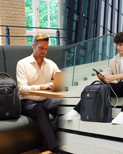 Swissdigital Design Men's Laptop Backpack for College and Business Travel with Integrated USB Charging Port and RFID Protection Fits Laptops up to 15.6 inch, Blue | SD1695-12