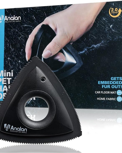 Analan Mini Pet Hair Remover for Car Detailing Supplies, Carpet Dog Hair Remover for Car Interior, Triangle Dog Hair Remover for Auto Detailing, Couch, Furniture, Lint, Carpet (Jet Black)