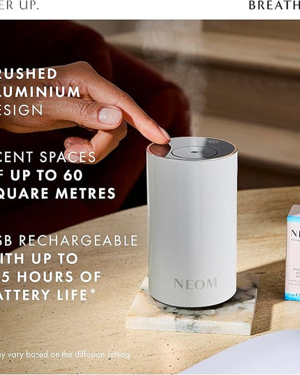 NEOM Wellbeing Pod Mini+ Essential Oil Diffuser, White I Waterless and Wireless I Portable & Versatile - car, Office or Home I Up to 125 Hours of Natural Fragrance use per Charge
