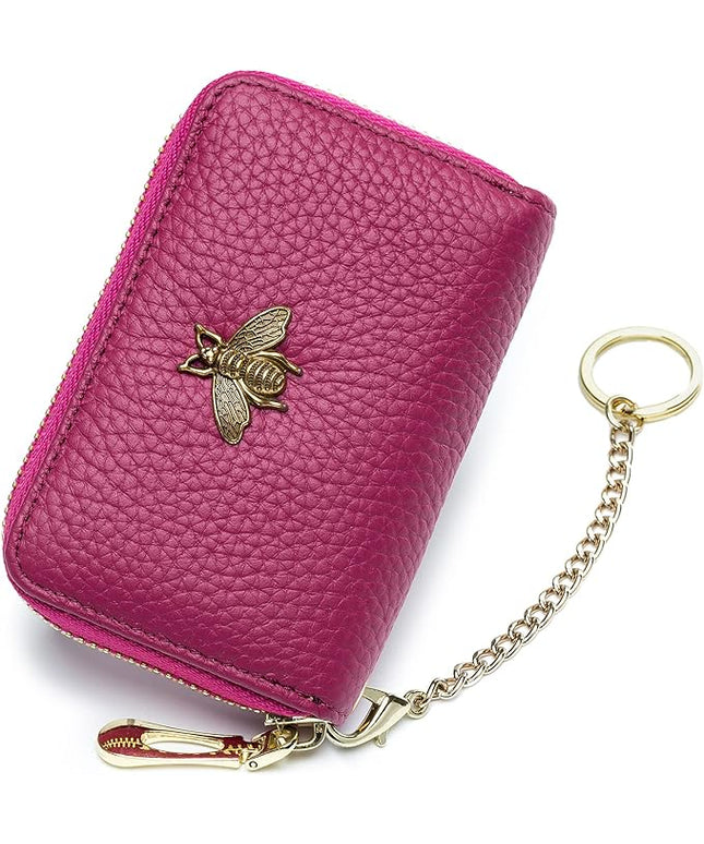 imeetu RFID Credit Card Holder, Small Leather Zipper Card Case Wallet for Women