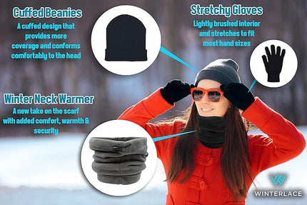 288 Pcs Winter Beanies, Gloves, Neck Warmers Case Pack Bulk Pack Donation Charity Care Package Bundle