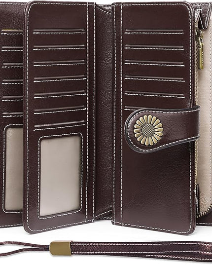 SENDEFN Wallets for Women Leather Credit Card Holder with RFID Blocking Large Capacity Wristlet | with RFID Blocking, Large Capacity, Wristlet, with RFID Blocking, Large Capacity, Wristlet