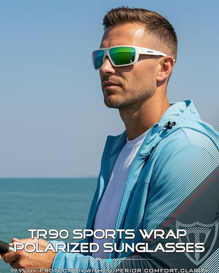 ATTCL Polarized Sunglasses Men for Fishing: UV Protection Lightweight TR90 Sports Wrap Sun Glasses Driving Golf Running