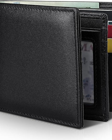 Artpaxy Mens Wallet Genuine Leather Bifold RFID Blocking Wallet for Men with 1 ID Window 13 Card Holders 2 cash pockets 1 Gift Box
