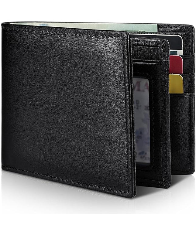 Artpaxy Mens Wallet Genuine Leather Bifold RFID Blocking Wallet for Men with 1 ID Window 13 Card Holders 2 cash pockets 1 Gift Box