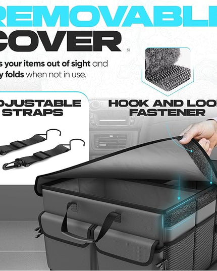 FORTEM Trunk Organizer For SUV Car Trunk Organizer, Foldable Storage, Car Accessories for Women Men, Collapsible Bag, Perfect Christmas Gifts, 600D Oxford, Non Slip Bottom, Straps, Soft Cover (50L)