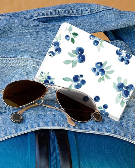PU Leather Passport Holder Cover 5.9×4.3 Inch with Credit Card Slot and Boarding Pass Slot Combo Blocking Passport Holder Wallet Cover Case for Travel Boarding Essentials (Blueberry)