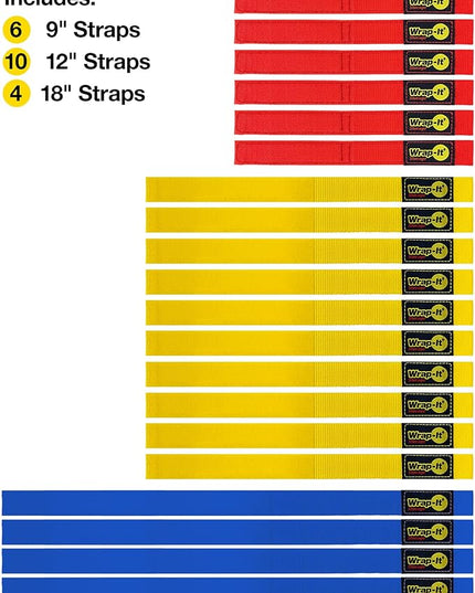Quick-Straps by Wrap-It Storage - Assorted 20-Pack Multicolor - Hook and Loop Hose and Cable Organizers