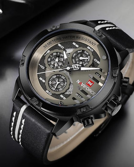 NAVIFORCE Sport Military Watches for Men Waterproof Watch Analog Quartz Leather Band Date Calendar Clock Wristwatch