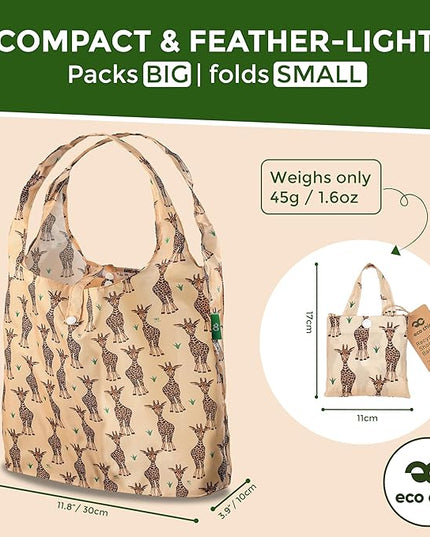 ECO CHIC Foldable Reusable Grocery Bags - Lightweight, Recycled & Reusable Shopping Bag - Waterproof Packable Tote