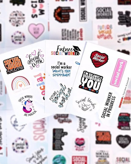 BulbaCraft Funny Social Worker Stickers for Water Bottles - Waterproof Vinyl Social Work Decals, Gifts for Women & Men