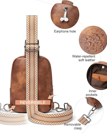 Sling Bag For Women Faux Leather Small Casual Daypack Backpack Fanny Pack Crossbody Chest Bags Purse
