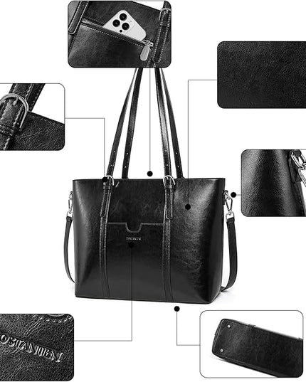 BOSTANTEN Leather Laptop Bag Work Tote for Women Shoulder Handbag Briefcase 15.6 inch Satchel Computer Bag