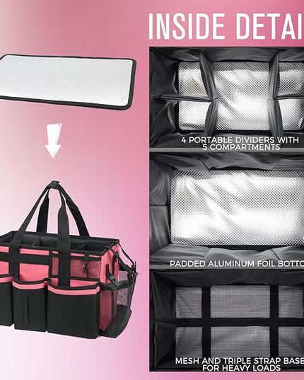 Wearable Cleaning Caddy, Cleaning Caddy Supplies Organizer with Handle & Shoulder Straps for Housekeepers, Under Sink & Car Cleaning Tool Organizers Bag with 4 Foldable Divider (OleanderRed)