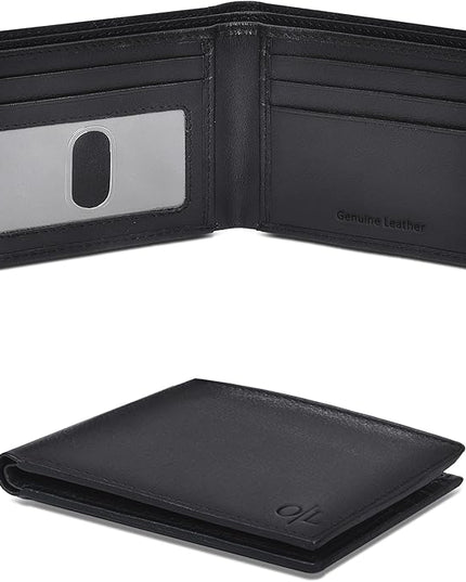 Oak Leathers Slim Leather Wallet for Men - RFID Blocking Slim Minimalist Front Pocket - Thin & Stylish with ID Window, Gift For Men (Black)