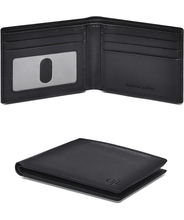 Oak Leathers Slim Leather Wallet for Men - RFID Blocking Slim Minimalist Front Pocket - Thin & Stylish with ID Window, Gift For Men (Black)