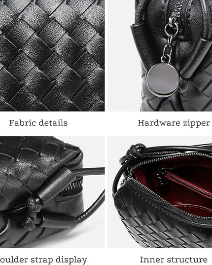Woven Leather Crossbody Bag,Small Woven Crossbody Purse for Women, Mini braided Clutch Shoulder Handbag,Light Weight