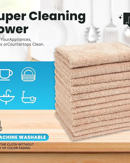 12 Pack Cleaning Cloth,Ultra Soft Absorbent Quick Drying Microfiber Cleaning Rags,No Scratches,Reusable,Washable,Lint Free Cleaning Towels for Kitchen,Window,Glass,car,11.8"×11.8"(Camel)