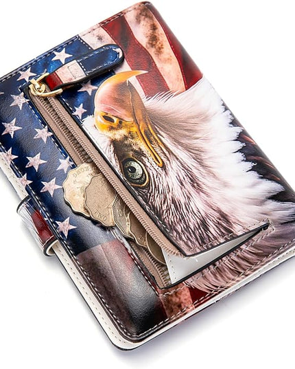 Passport Holder for Travel Essentials, RFID Blocking Passport Wallet Cover with Magnetic Closure, Passport Book Holders for Women and Men (American Flag Bald Eagle)