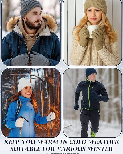 Chicingyou Winter Hats and Gloves Beanies Set Bulk Adults Women Men Unisex Knit Beanie Thermal Gloves for Homeless Gifts