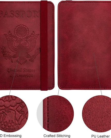 WALNEW Passport Holder for Travel, RFID Passport Cover Wallet for Women Men, PU Leather Passport Book Card Holder Case with Pen, Travelling Essentials for Flying