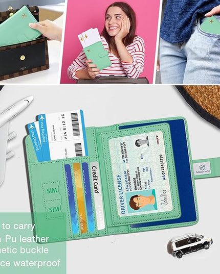 Melsbrinna Rfid Passport Holder for Travel women/Men, Cute Passport Wallet Rfid Blocking Card Slots, Rfid Passport Cover/CaseTravel Wallet, Passport Book Holder (1, Green3)