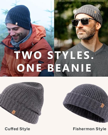 TOP-EX PolarWool™ 100% Merino Wool Short Fisherman Beanie Hats for Men Women Knit Skull Cap Cuffed Beanies Warm Winter Hats